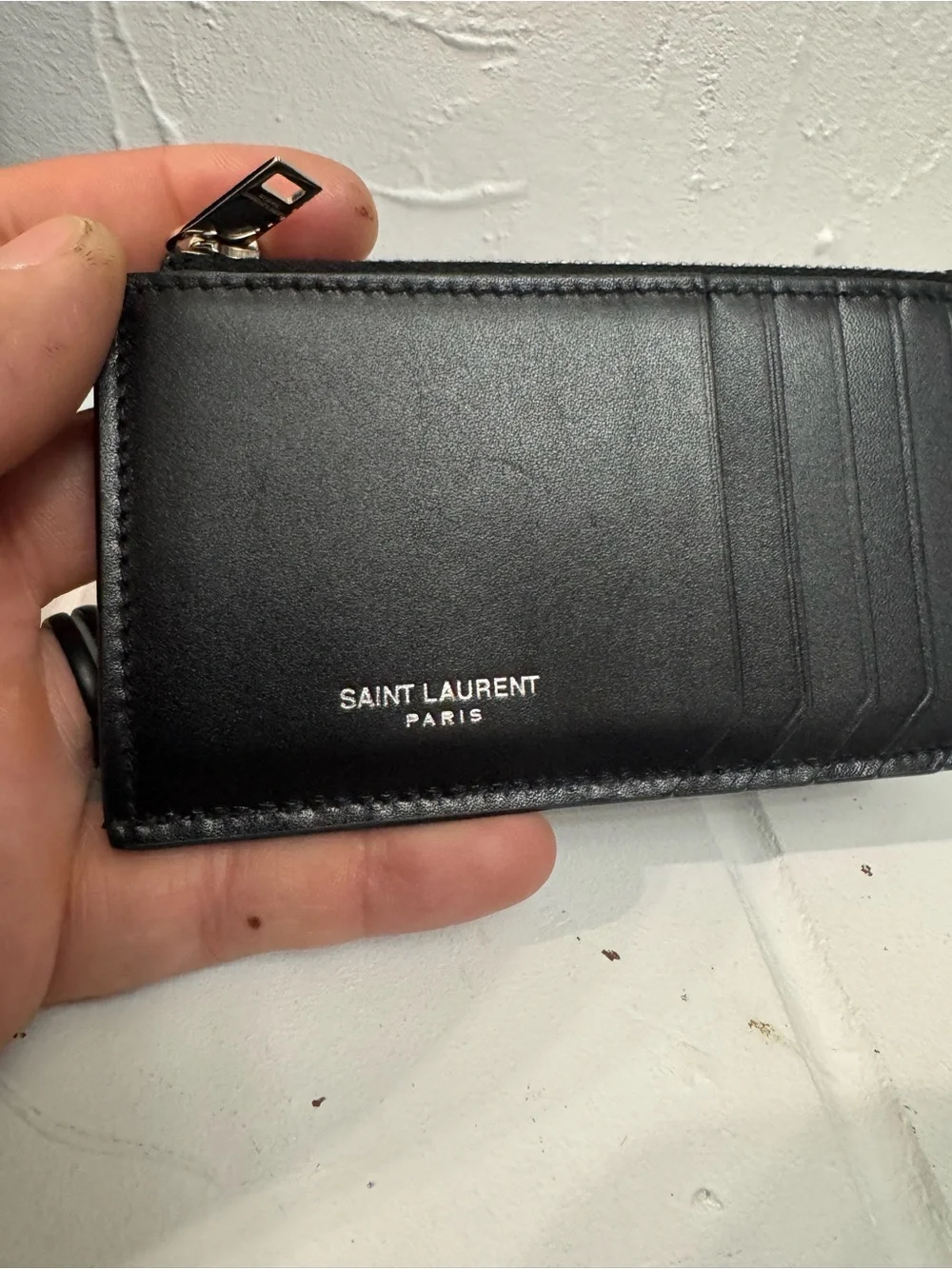 Saint Laurent Black Leather Cardholder with Zip Pocket